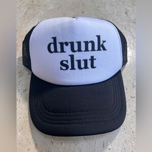 Drunk Sl*t - Party frat College Beer Drink - Vintage Retro Style Trucker Cap Hat